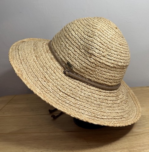 Scala Collection Straw Sun Hat UK S/M Wide Brim W/Adjustable Leather Chin Strap - Picture 11 of 18