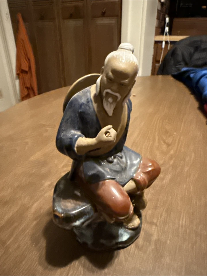 Antigua estatuilla china Sheeshan Mudman vintage pintada a mano de cerámica Foto 3 de 4