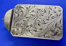 Beautiful DIABLO Artisan Engraved Flower Swirl Silver Belt Buckle 