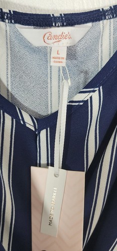 Candie's Vneck Wrap Blue and White Wide Leg Jumpsuit Juniors Size Large - Picture 6 of 6