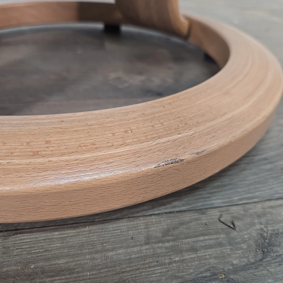 Retro Ekornes Stressless Footstool Cream Beech Wood Circular Base Leather Vinyl - Image 4 of 4