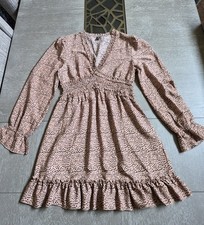 Shein Animal Print Long Sleeve V Neck Ruffle Dress Size Large
