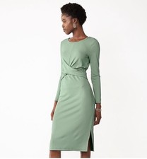 NINE WEST Size S Sage Green Dress Twist Front Ribbed Midi Womens Petite NWT