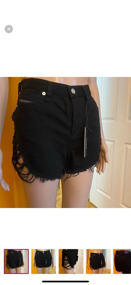 Shorts jeans feminino DIESEL tamanho 27 DE-FREED preto distreesed - Imagem 2 de 4
