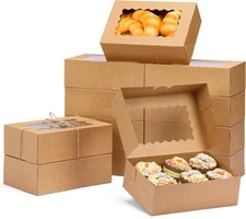 28pcs Cookie Boxes with Window, 9x6x3 Inch Brown Bakery Boxes Pastry Containers