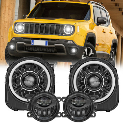 9'' LED DRL Headlights 4'' Fog Light Combo For Jeep Renegade 2015-2022 Plug&Play