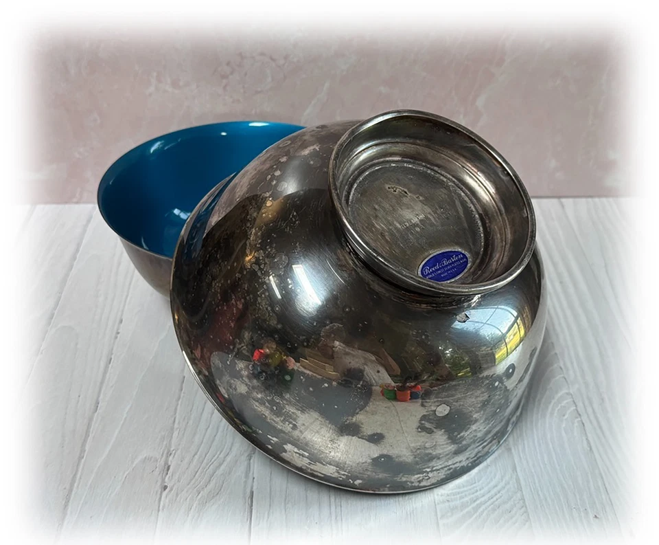 Par de cuencos REED & BARTON plateados AZUL esmaltados 104 y 1120 Paul Revere Foto 4 de 4