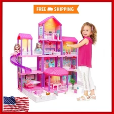 "New Barbie Dreamhouse, Pool Party Doll House with 3 Story Slide "