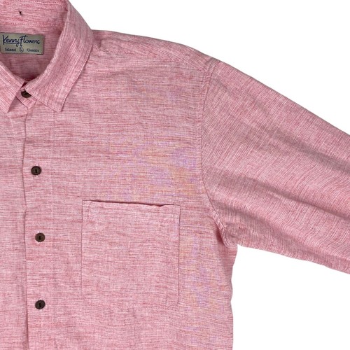 KENNY FLOWERS 'Rose Blusher' Mens Long Sleeve 100% Linen Shirt Large Pink Button - Picture 14 of 15