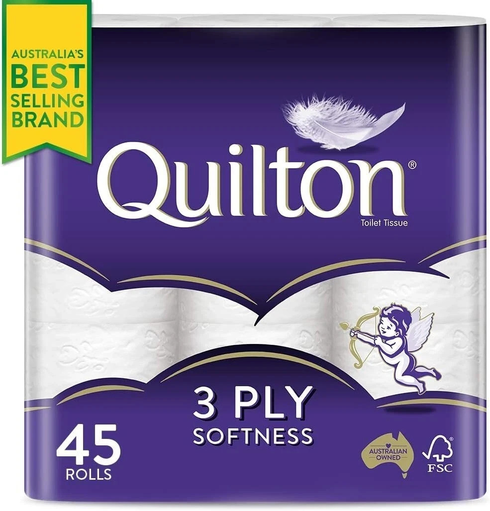 Toilet Paper 45 Rolls Quilton 3 Ply White Soft Tissue Aus — image 2