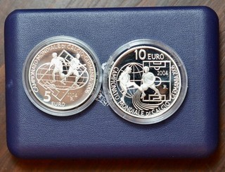 SAN MARINO 5 E 10 EURO 2004 CAMPIONATO MONDIALE GERMANIA 2006 PROOF argento