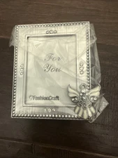 Fashion Craft Silver Angel Picture Frame with Simulated Rhinestone 2 1/4" x 3"