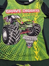 Monster Jam Boys Grave Digger Monster Truck Pajama Lounge Green Pj Set sz 8