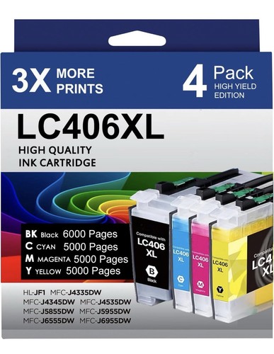 LC406XL High Yield Ink Cartridges 4 Pack for Brother MFC-J4335DW MFC-J5855DW