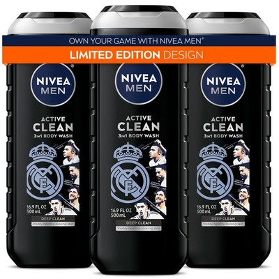 Men Active Clean 3-in-1 Charcoal Body Wash Face Hair 16.9 Fl Oz Bottle Pack of 3