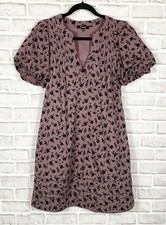 Madewell Tillie Dress Womens Sz XXS Plum Floral Pin Tuck Lined Short Puff Sleeve