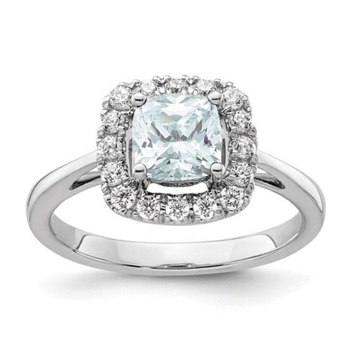 14k White Gold 6mm Cushion Gemstone and Diamond Halo Rings - 第 8/18 張圖片