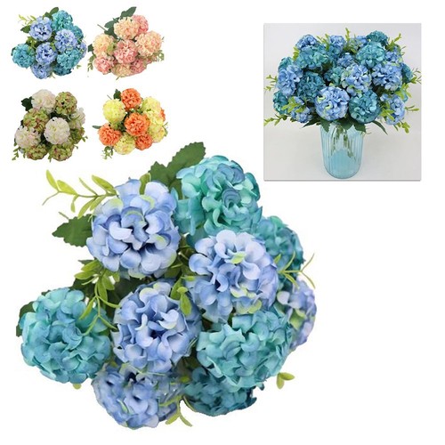 Ramo artificial realista de flores de seda de hortensia de coral para bodas - Imagen 9 de 37