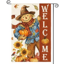 Welcome Scarecrow Fall Garden Flag 12x18 Inch for Outside Double Sided, Weather