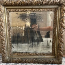 Antique Gilt Wood Wall Mirror w/ Original Glass, Ornate Carved Frame, c.1900