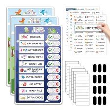 3 in 1 Bedtime/Morning/Daily Routine Chart for Kids, Magnetic Dinosaur-green
