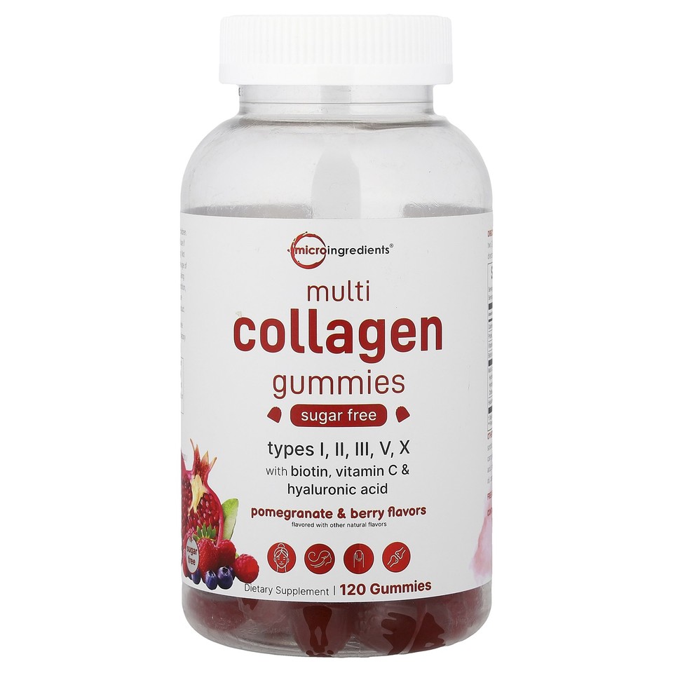 Multi Collagen Gummies With Biotin, Vitamin C & Hyaluronic Acid, Sugar Free,