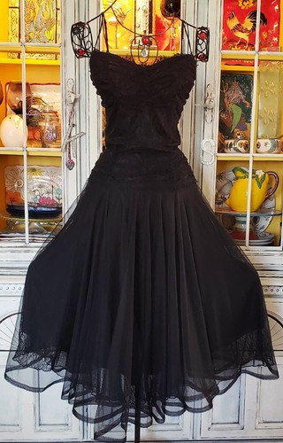 Vintage Betsey Johnson New York 90s Black Lace Mesh Coquette Midi Slip Dress S - Picture 2 of 15