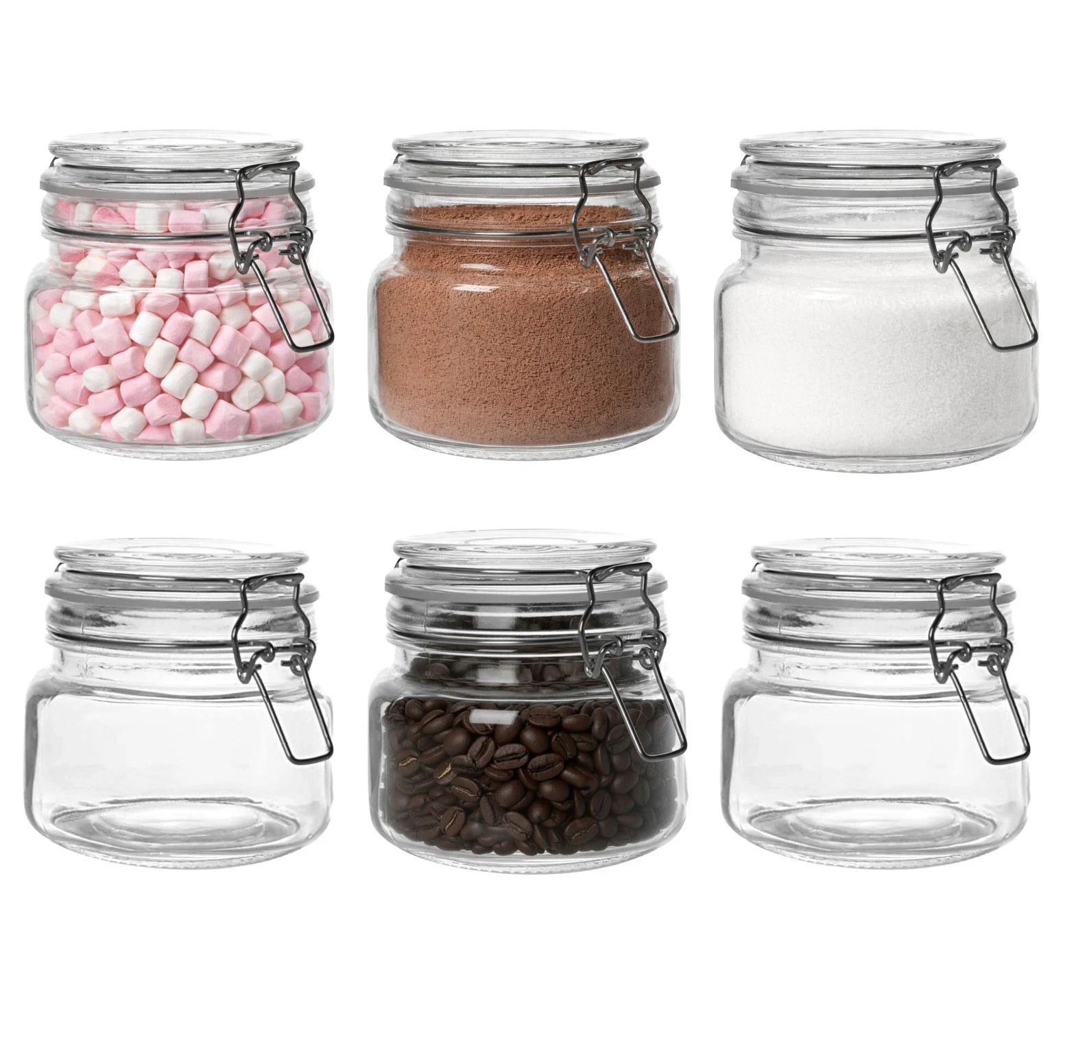 Glass Storage Jars Clip Top 500ml Airtight Containers Mason Jar - Set of 6