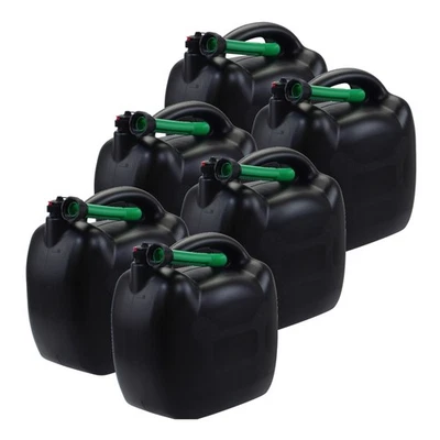 6x Benzinkanister 20L schwarz Kunststoff mit Einfüllschlauch grün, UN-Zulassung - Bild 1 von 4