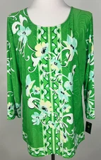 *NWT* JM COLLECTION Macy's 3/4sl Soft Stretchy Textured Knit Top - L, Green