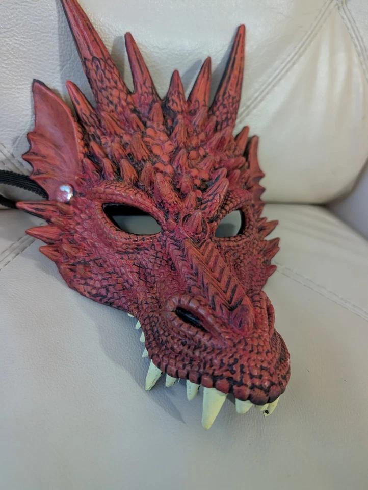 Máscara de dragón rojo gruesa 3D rara cosplay correas elásticas realistas Foto 2 de 4