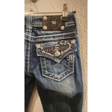 EUC Miss Me Girls Size 8 Dark Blue Boot cut Jeans Rhinestone