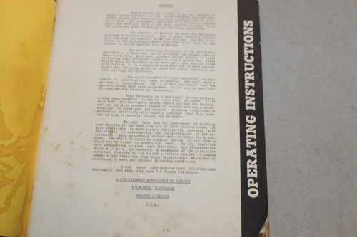 Allis Chalmers Model 60 All Crop Harvester Operators Manual And Repair Book - Picture 4 of 16
