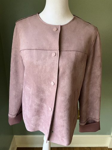 Chico's Jacket Womens 0 (Sz 4-6) Pale Mauve Faux Scuba Suede Soft Snap Front EUC - Picture 1 of 11