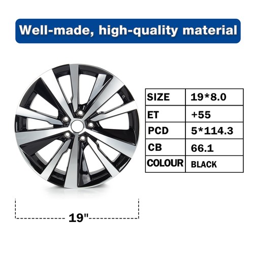 New 19 Inch Machined Black Alloy Rim Wheel For Nissan Altima 2019 2020 2021 2022 - Picture 20 of 21