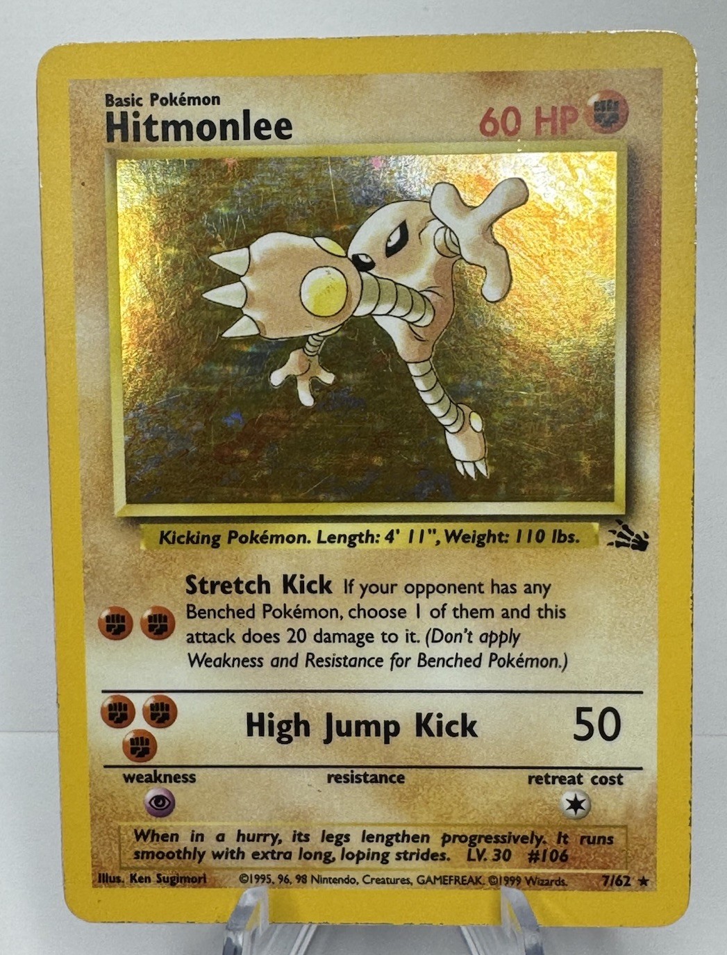 Pokemon TCG Hitmonlee 7/62 Fossil Holo Unlimited Vintage