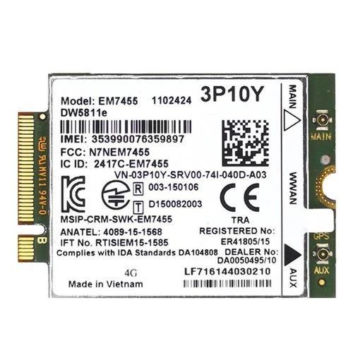 EM7455 DW5811E Module 4G 3P10Y CAT6 pour  E7270 E7470 E7370 E5570 E5470 FDD3217