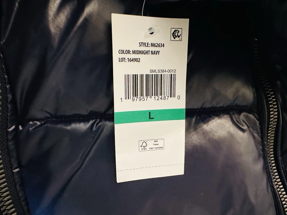 Michael Kors insulated quilted hooded men’s puffer jacket shiny navy NWT size L - Image 4 of 4