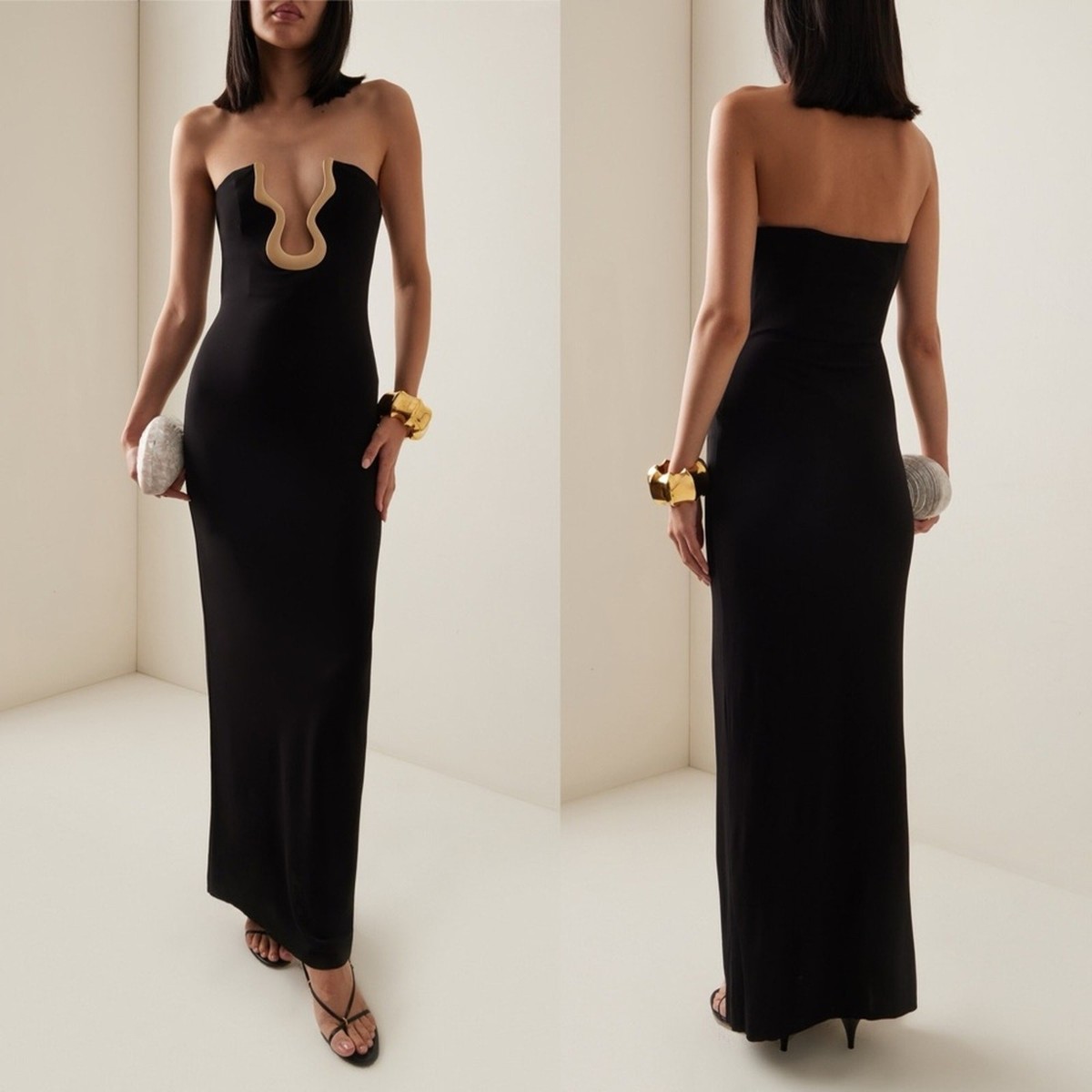Cult Gaia Abril Strapless Gown Black Gold Hardware | eBay