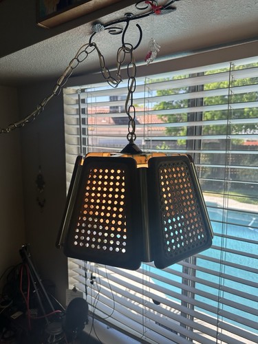Retro Hanging Swag Century Lamp Wicker Wood Rattan Look 15”x13” Shade Globe BoHo - 第 7/18 張圖片