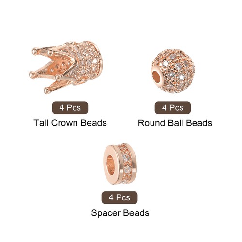 Rhinestone Charm Spacer Beads, 12Pcs 3 Styles Zircon Pave Beads (Rose Gold) - Picture 3 of 8