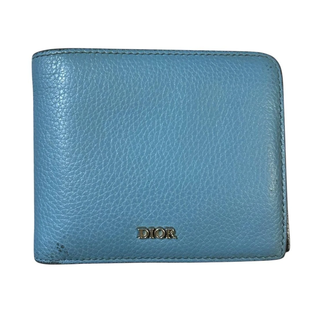 Portefeuille Dior double pli cuir bleu 6 emplacements pour cartes bleu marine intérieur occasion