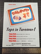 Vintage 1960's SILLY PUTTY 4 Full Color Toy DEALER CATALOG pages w/ Display pics