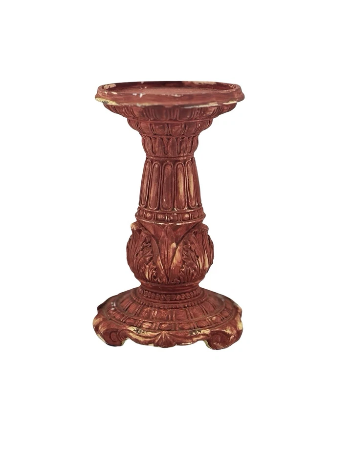 Candelabro vintage candelabro cinabrio rojo tallado madera decoración 6 pulgadas Foto 3 de 4