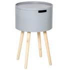 Stylish Round Side Table With Hidden Storage & Removable Tray Lid - Grey MDF