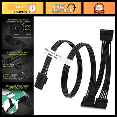 6 Pin to 3X 15 Pin SATA Power Cable Adapter Splitter for BTC Mining Riser Card 2