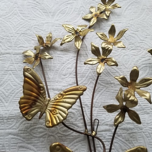 Vintage set of 2 Home Interior Metal Floral Butterfly Home Decor Wall Swags 25" - Picture 10 of 12