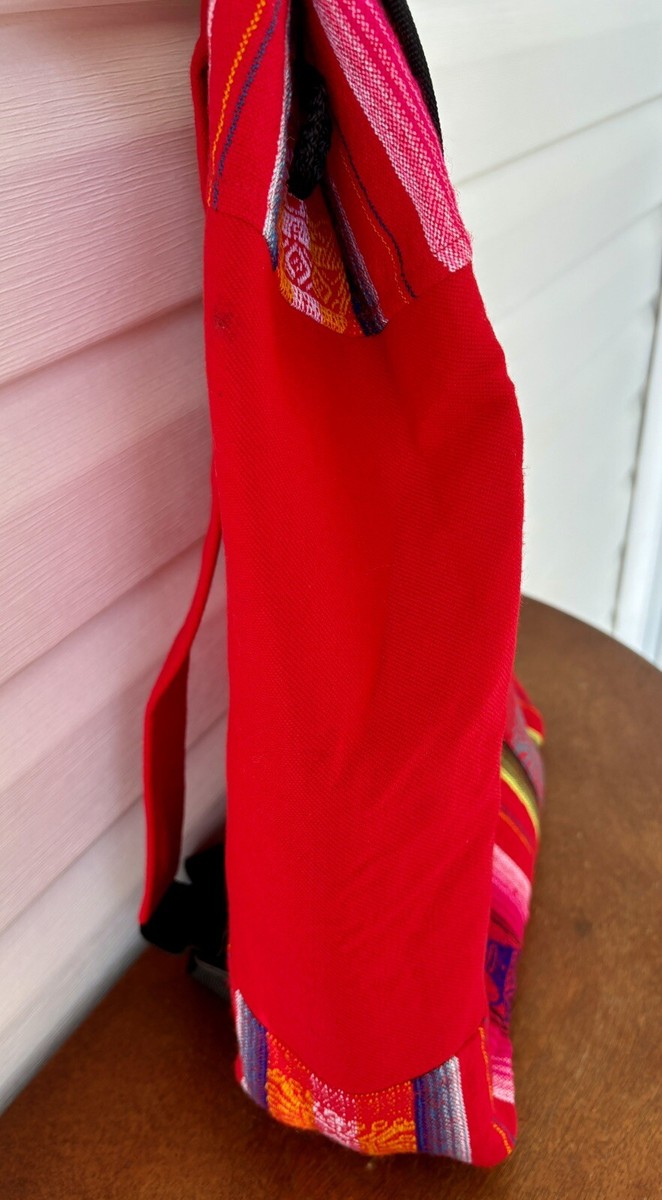 Peruvian Textile Souvenir Backpack Bag w/Embroidery Red  display picture 3