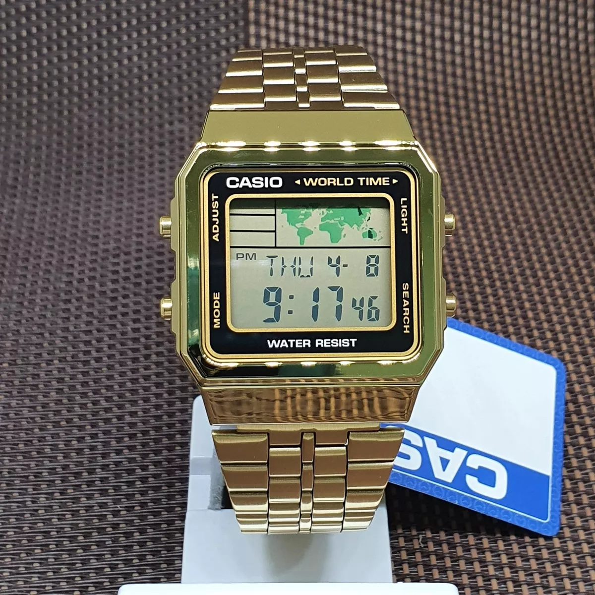 Men's Gold-Tone Casio World Time Stainless Steel Watch A500WGA-9