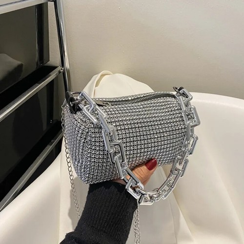Allover Rhinestone Bucket Bag, Glitter Chain Prom Purse, Women's Mini Handbag - Picture 18 of 26